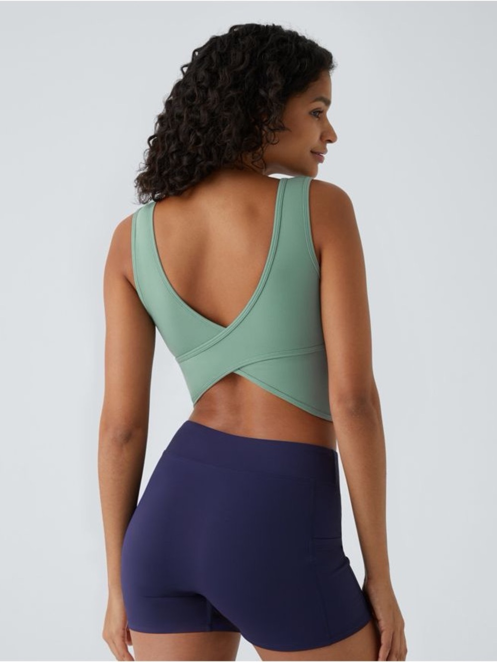Halara U Neck Crossover Barre Ballet Dance Tank Top A-C Cups hedge green medium